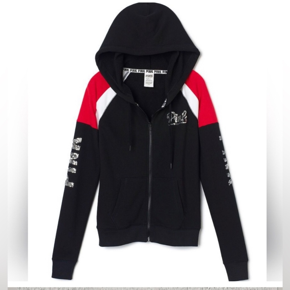 PINK Victoria's Secret Womans Hoodie - Black and Red with sequins